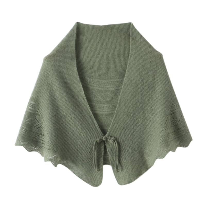 K1468 Pure wool shawl for women, outer wear in air-conditioned room, hollow thin small shawl, Chinese style button knotted scarf
