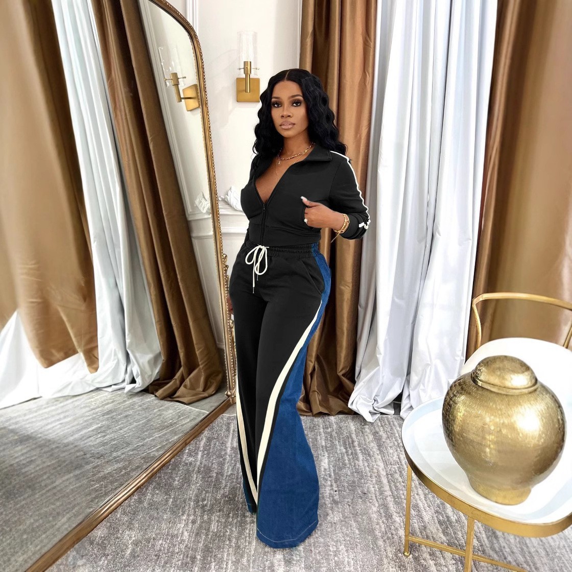 New Designer Women Set Spring and Autumn Fashion Splicing Style Sportswear Women's Leisure Outdoor Sports Two Piece Set