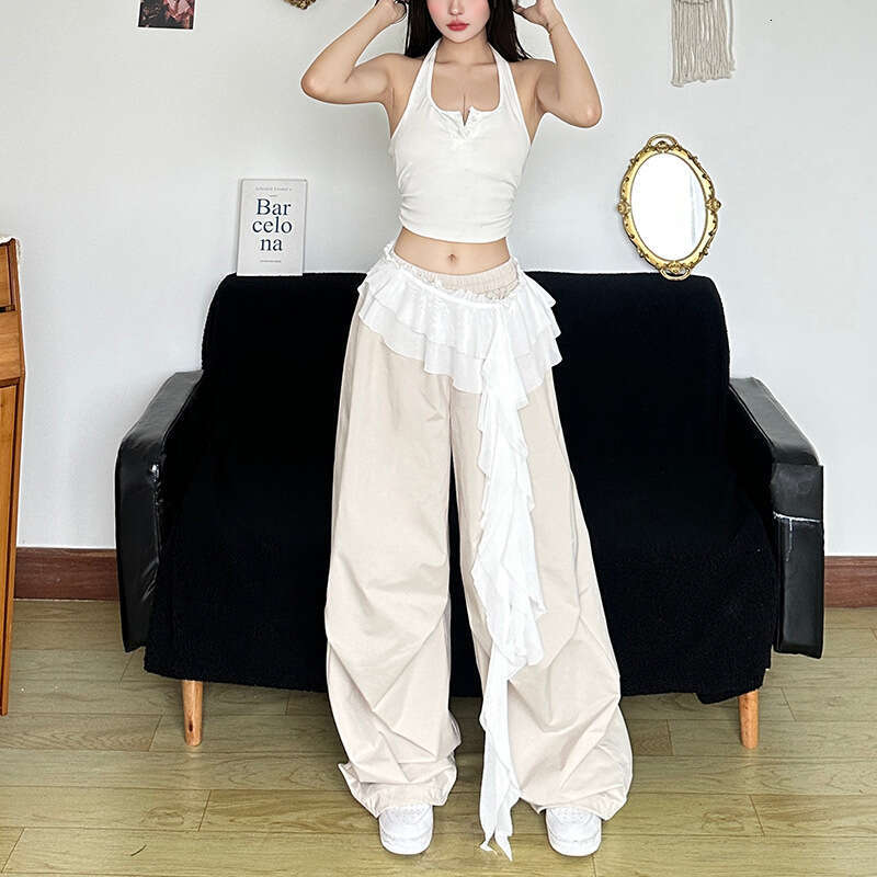 2025 Women's Summer New Solid Color Street Fashion High Waist Casual Irregular Ribbon 3f4