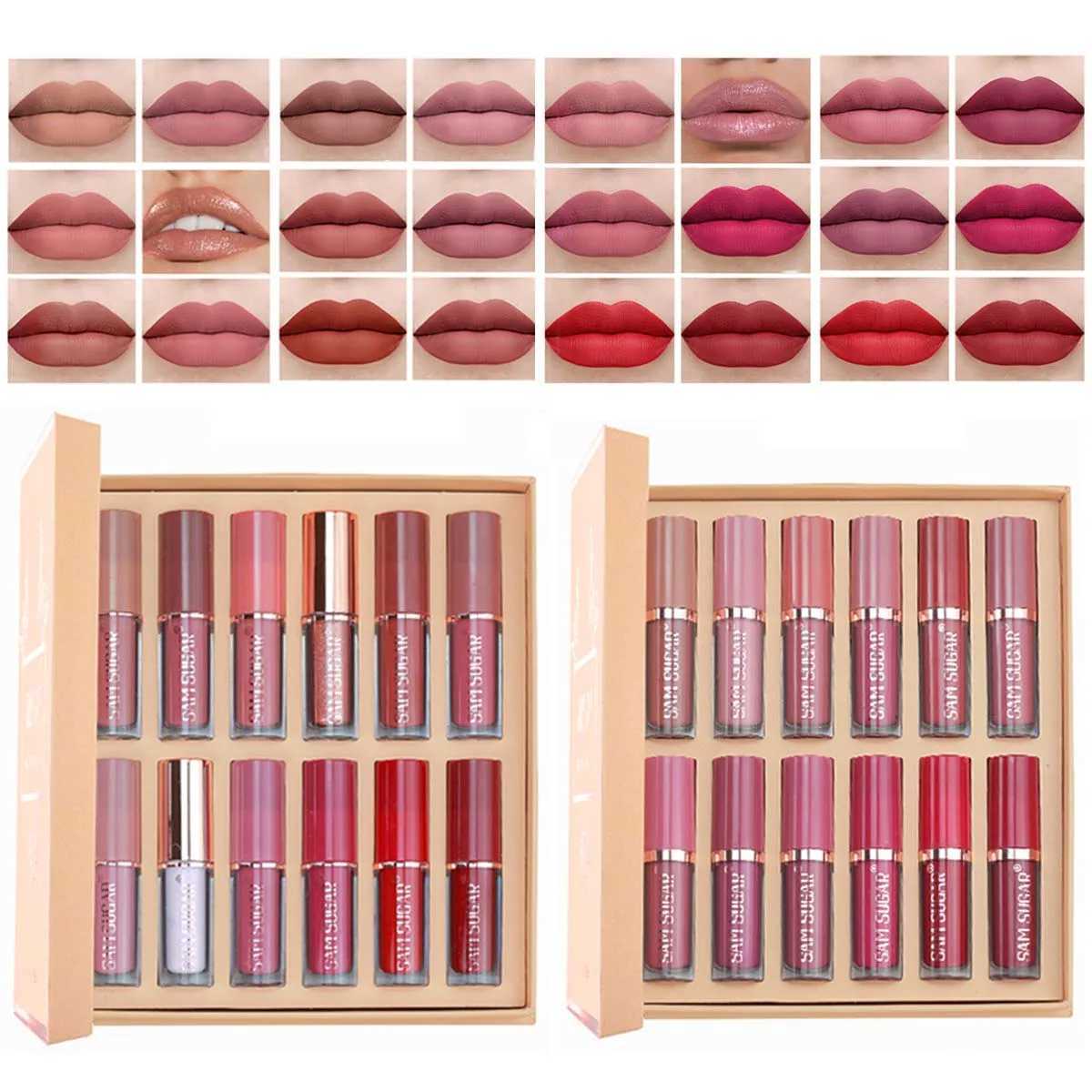 SAM SUGAR 12 Color Book Lip Gloss Set Matte Velvet Waterproof Non stick Cup Lipstick MakeupXJ250724