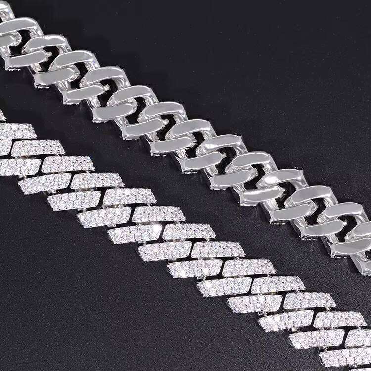 Fashion Design 15mm Wide 2Rows Moissanite Dia S Sterling Cuban Link Chain