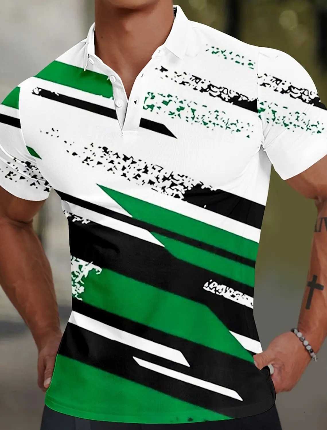 Mens Geometric Line Polo Shirts Golf Shirts Short Sleeve Polo Shirts Collared Shirt Sportswear Casual Vacation Wear Party Shirts XJ250725