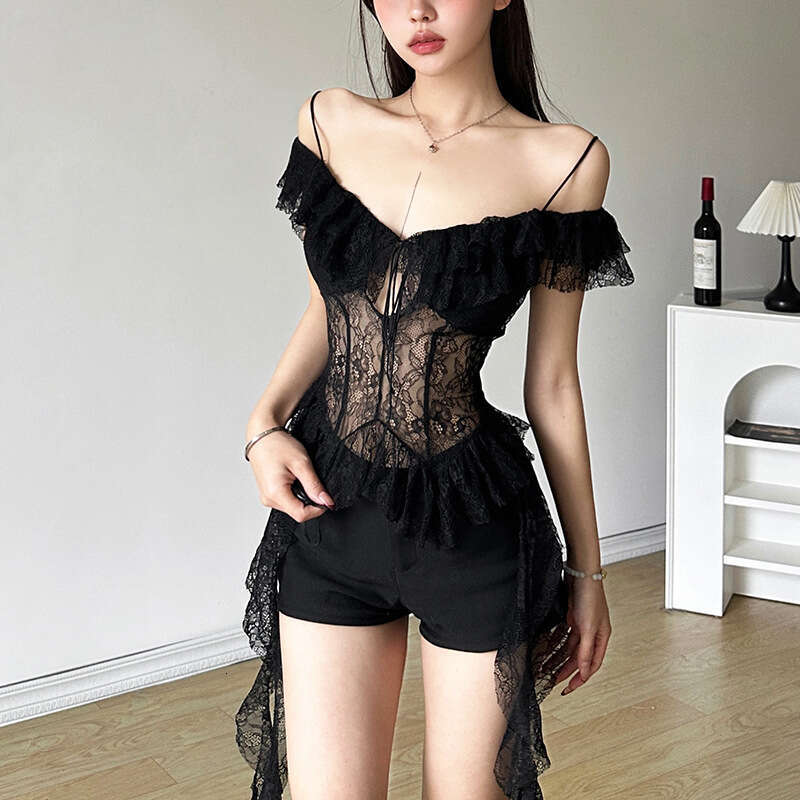 2024 Spring New Women's Solid Color Slim Fit Street Fashion Off-Shoulder Strap Short Sleeve Top 5c4