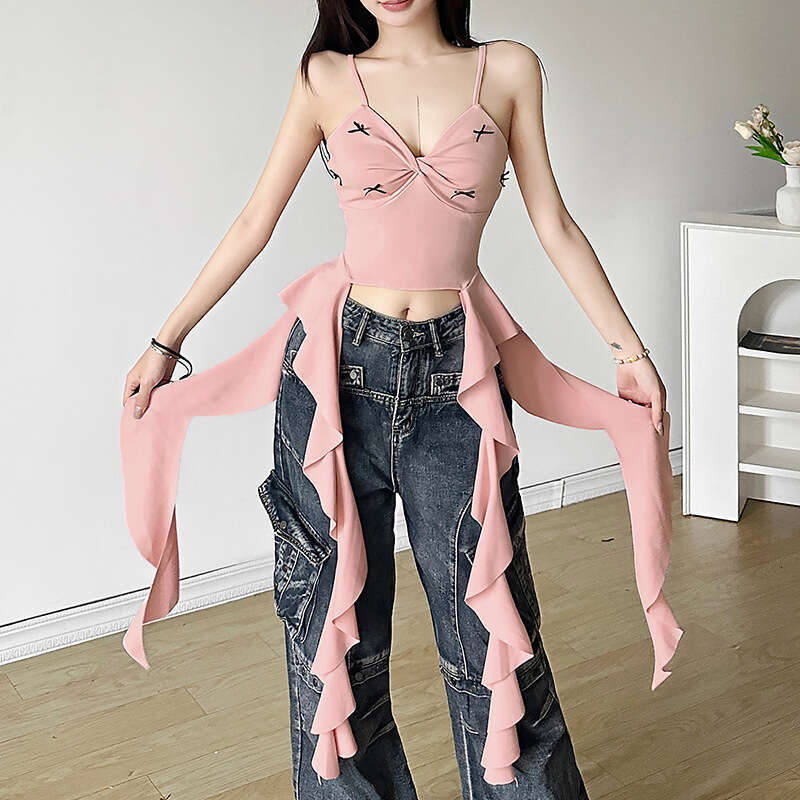 2024 Summer New Street Fashion Bowknot Sexy Strapless Crop Top for Women 489