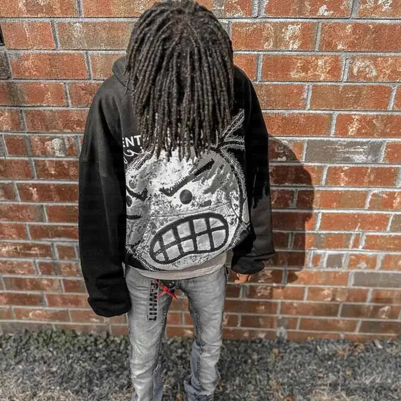 Streetwear Hoodie Y2k Hip Hop Retro Patch Black Oversized Sweatshirt Mens Harajuku Gothic Pullover Clothes 250725