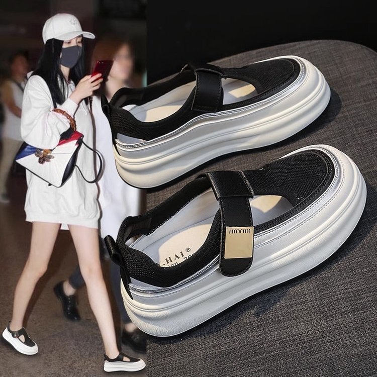 Thick Sole Hollow Breathable White Sneakers for Women 2025 Summer New Versatile Casual Velcro Closed Toe Sandals ddmythur