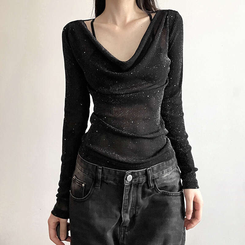 2023 Autumn Winter New Women's Solid Color Slim Street Fashion V-Neck Long Sleeve Base T-Shirt for Women c89