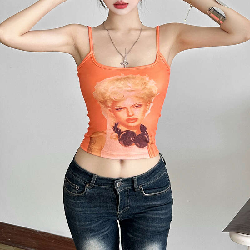 2025 Summer Hot Girl Design Sleeveless Sexy Slim Fit Versatile Printed Top for Women ef1
