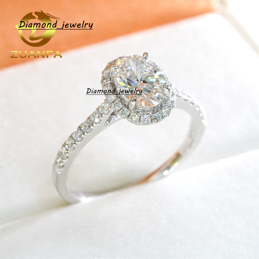 Zuanfa Luxury Women Wedding Jewelry Hola Ring Band for Engagement 14K White Gold Lab Grown HPHT CVD Diamond Ring