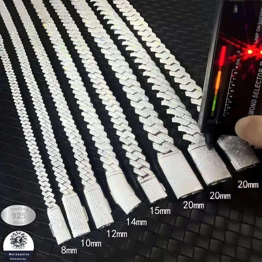 Designer necklace VVS diameter 2 rows 8 10 12 15 mm S Sier GRA Moissanite Necklace Men's Hip Hop Cuban Chain Fashion Jewelry Free shipping