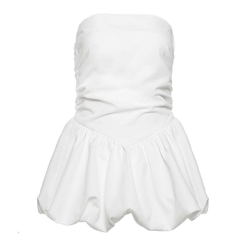 2025 Summer New Slim Fit Elegant Solid Color Sleeveless Backless Ruched Tube Versatile Women's Top c58