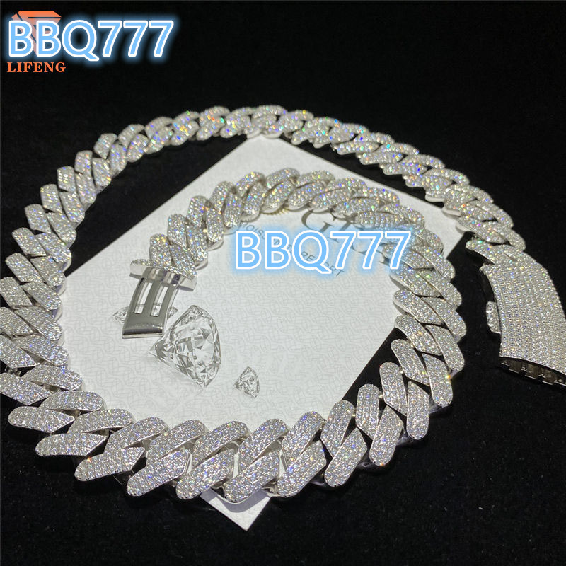Full Iced out D Color VVS Moissanite Cuban Link Chain Necklace 925 Silver Hip Hop with Gold Plating Bling round Diamond