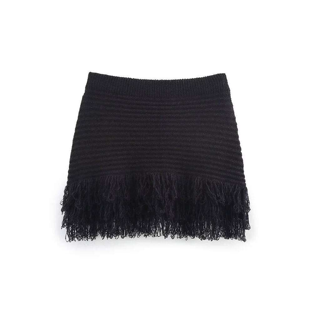 Designer Clothing 2025 TFMLN Elegant Women's Tassel Knitted Mini Set Chic Hollow Out Short Sleeve Button Tops High Waist Skirt Female Slim Outfit