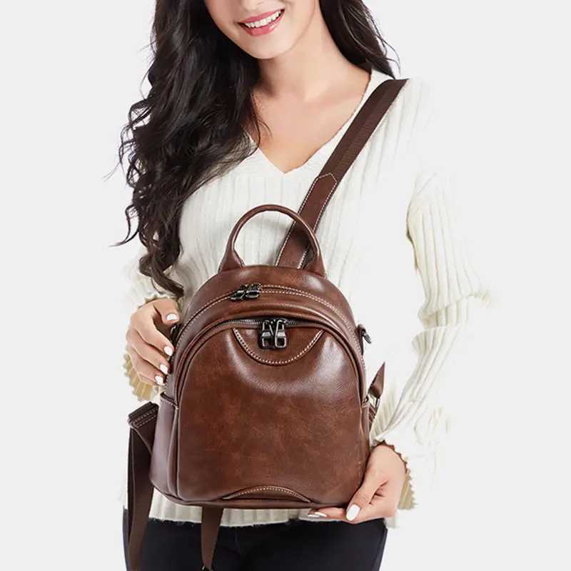 Vintage Wens Backpack High Quality Fi Travel Backpacks PU Leather Luxury Wen Shoulder Bag Large Capacity Handbags Y250724