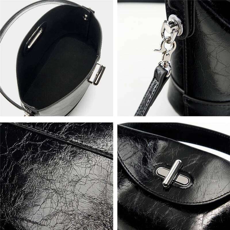 Toptrends Chic Genuine Leather Bucket Small Shoulder Bags For Women 2025 Designer Crossbody Purses White Ladies Handbags
