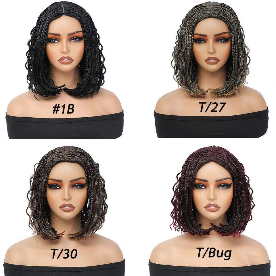 New Style Human Hair Bob Braided For Women 12Inches Synthetic Box Braids Crochet Hair Wigs On Sale Clearance Short Black Wig