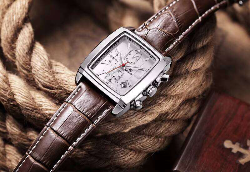 DHwatches MEGIR Men's Square Watch - Digital-Analog, Luminous, 30M Waterproof, Leather Strap, Business Chronograph