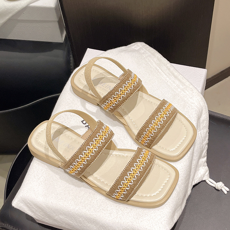 Ddmysports Chunky Heel For Women Summer New Fashionable Versatile Casual Beach One Strap Ethnic Style Roman Sandals Outdoor Shoes