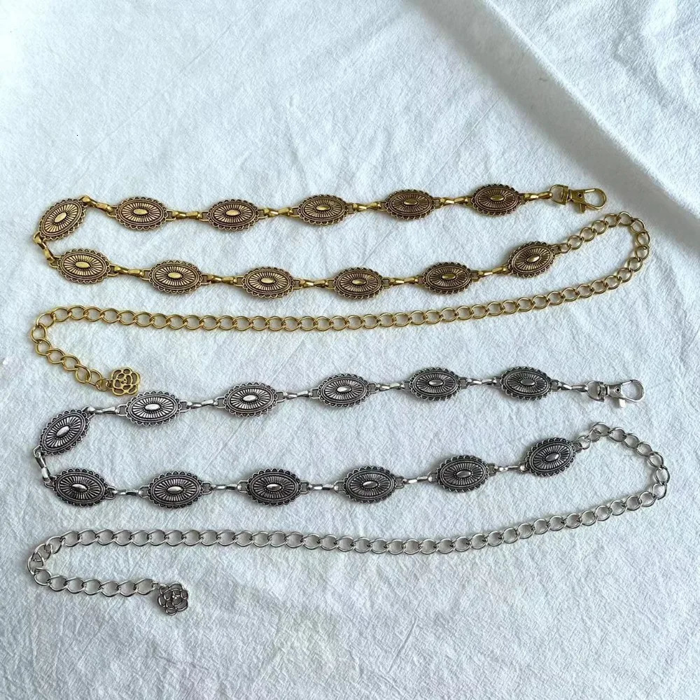Fashion Metal Womens Waist Chain Gold/Silver Adjustable Retro Waist Chain Durable Carved Chain Belt 250722