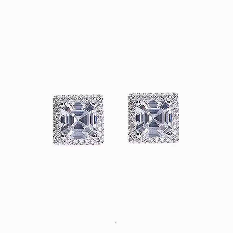 Street Style Iced Out Asscher Cut VVS Moissanite Dia Sier Hip Hop Charm Earring