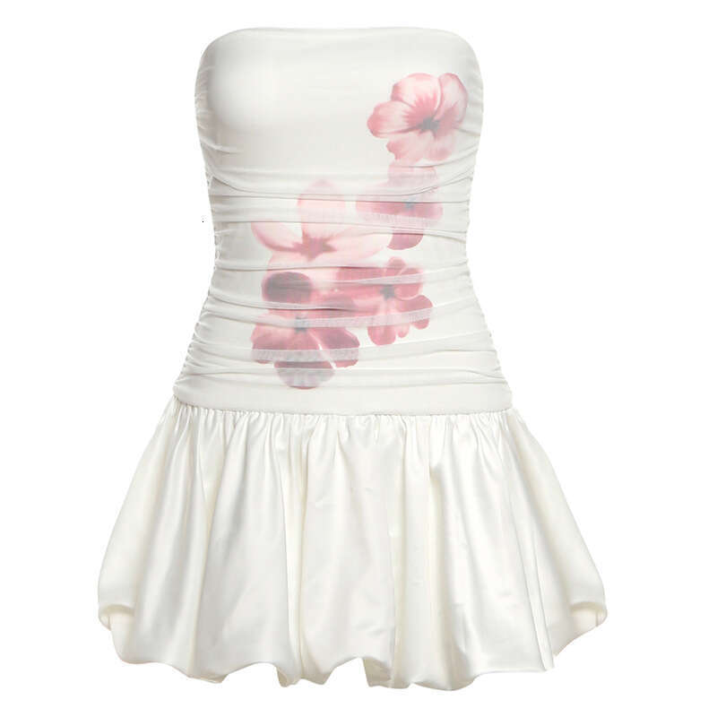 2025 Summer New Slim Fit Pure Desire Waist-Cinching Versatile Elegant Ruched Strapless Sleeveless Short Dress Women's Fashion 03d