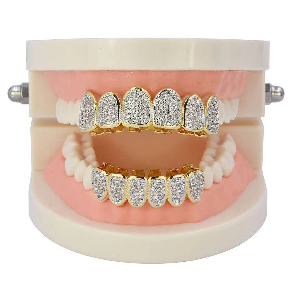 14K Plated White Gold VVS Moissanite Grillz Daily Wearing Iced Out Grillz Hip Hop Teeth Blingbling Diamond Grillz 925 Silver