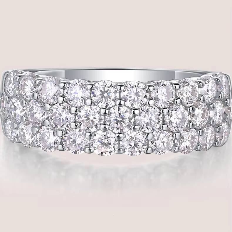 Pass Diamond Tester 3 Rows Round Main Diamonds Wedding Band Zigzag Set VVS Moissanite Solid 925 Silver Bands Open Rings for Men