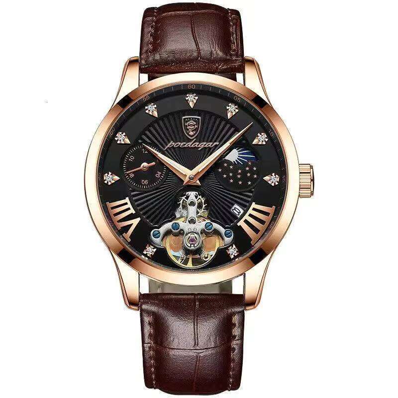 DHwatches POEDAGAR Men New Fashion Hollow Out Dial Mens Watches Leather Top Brand Sports Quartz Waterproof Wrist Watch