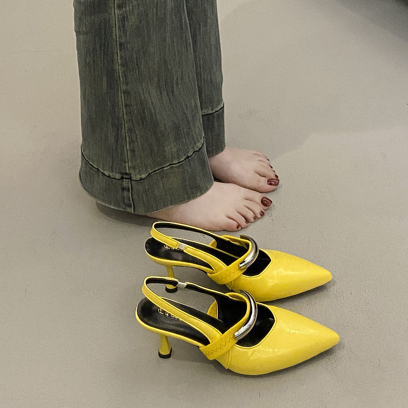 Ddmysports French Style Pointed Stiletto Heels With Silver Buckle For Women Spring Summer New Fashion Closed Toe Backless Sandals Outdoor Shoes