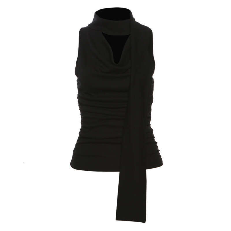2024 Spring Summer New Fashion Solid Color Sexy V-Neck Slim Neck Scarf Sleeveless T-Shirt for Women ba6