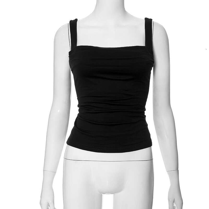 Y23tp7 Women's Spring New Slim Fit Solid Color Patchwork Ruched Camisole T-Shirt Top B5