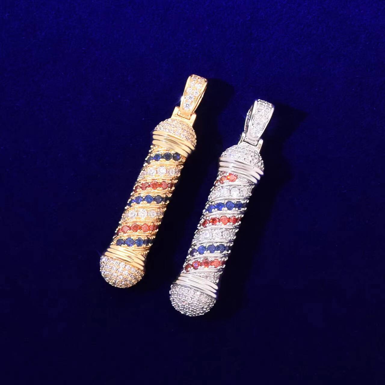 New Fashion Unisex Moissanite Pendants Charms Street Pole Sign Pendant for Barber Shop Exclusive Jewelry Design