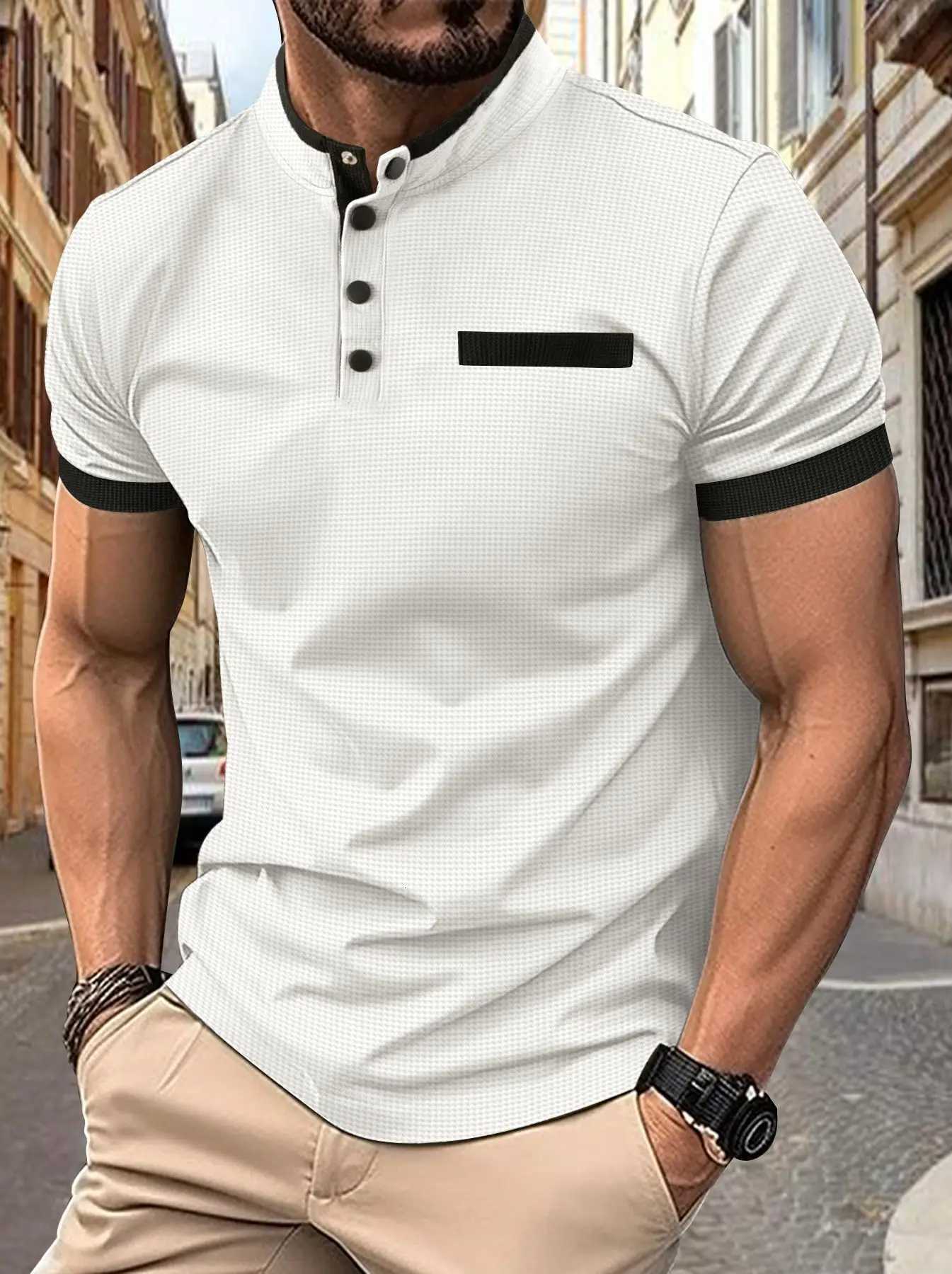 Fashion Mens Summer Business Casual Polo Shirt Casual Breathable Top Stand Collar Short-Sleeved Polo Shirt XJ250725