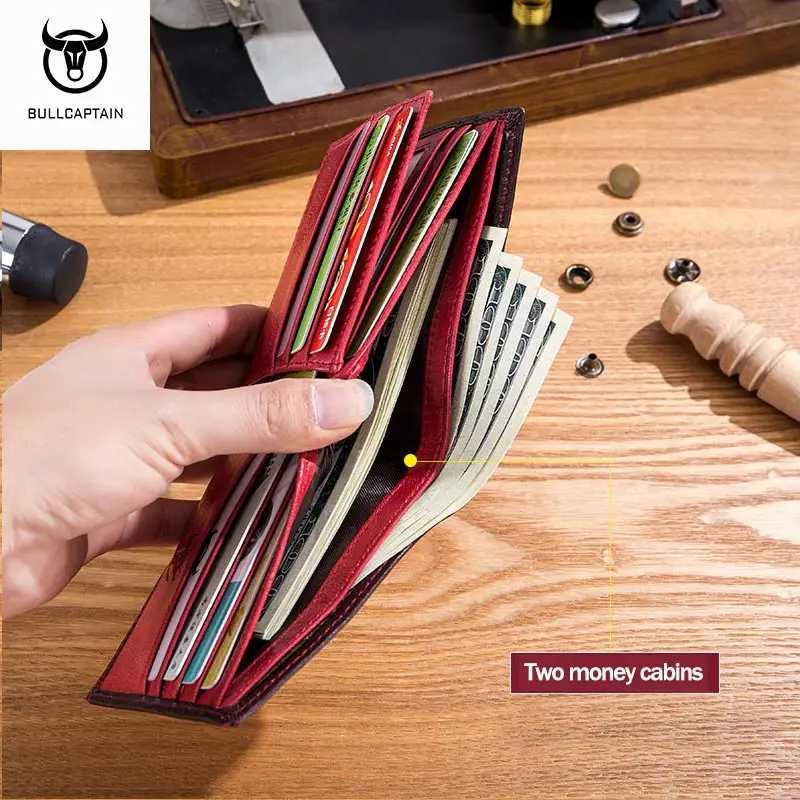 BULLCAPTAIN RFID Blocking Mens Leather Wallet Bifold Slim Wallet Multi-card Card Holder ID Wallet QB 05 Z250725