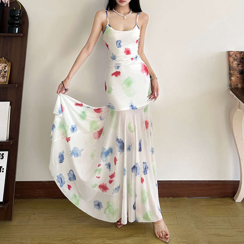 2025 Spring New Women's Solid Color Slim High Waist Fashion Strap Sleeveless Backless Dress 53e