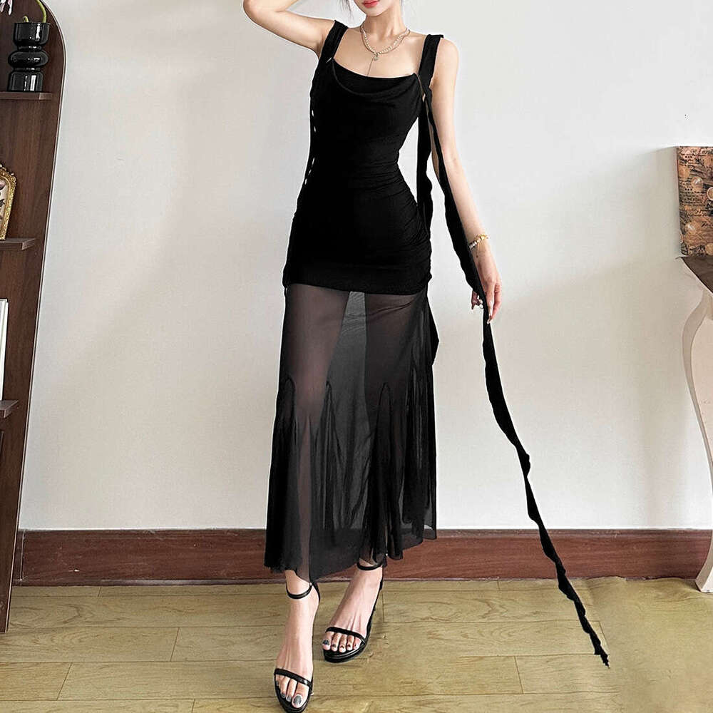 2025 Summer New Off-Shoulder Irregular Slim Fit Elegant Waist-Tie Strap Dress for Women 377