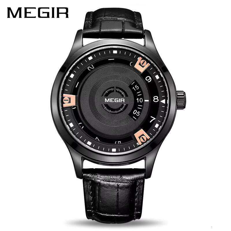 Premium Casual Chronograph by MEGR: Sleek Black Edition Wristwatch Combining Elegance with Functional Design Elements