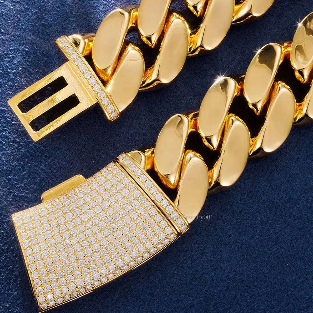 All Size 8mm 10mm 18mm Chain Plain Sier Moissanite Clasp Gold Plated Miami Cuban Link