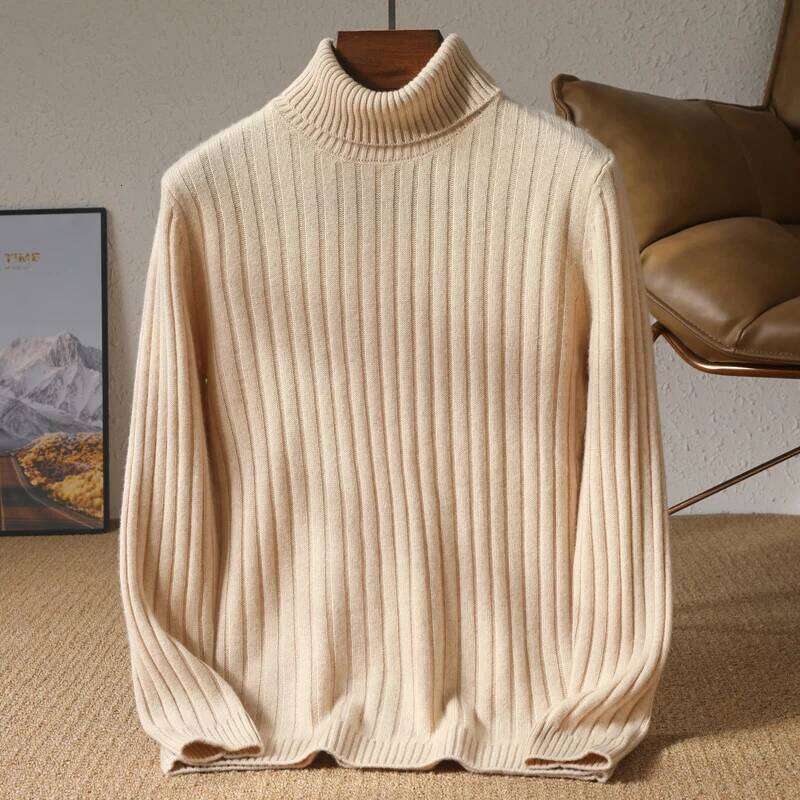 High Quality Men Winter Thick 100% Merino Wool Sweater Turtleneck Pullover Smart Casual Cashmere Knitwear Soft Warm Clothing