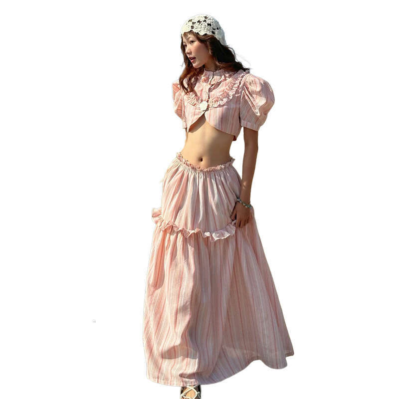 2025 Summer New Style Off-Shoulder Hollow Out Bustier Top Loose Draped Midi Skirt Women's Fashion a63