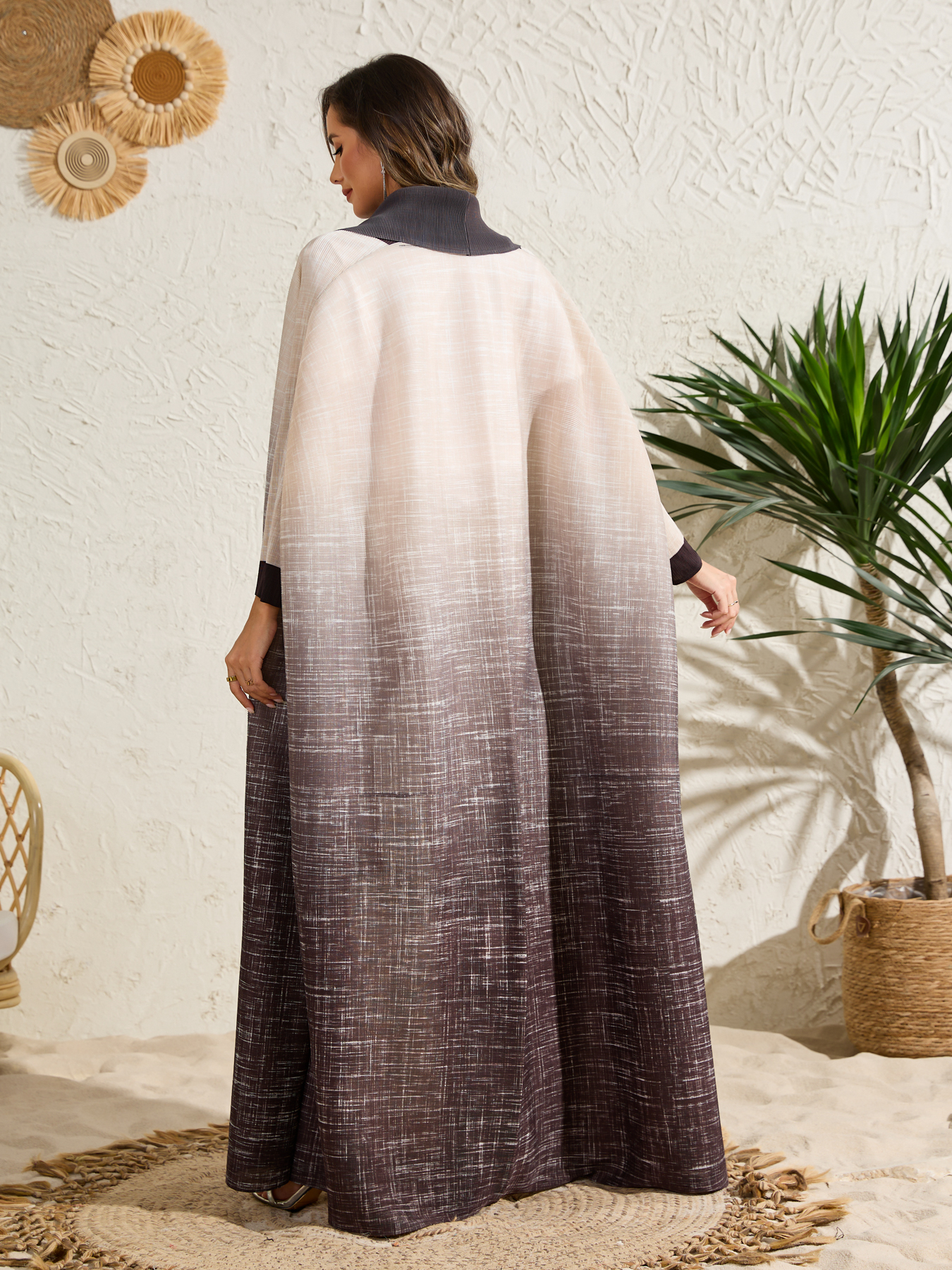 Long robe coat Ethnic Clothing The Middle Eastern printed pleated robe coat is elegant in Arab style NZ018
