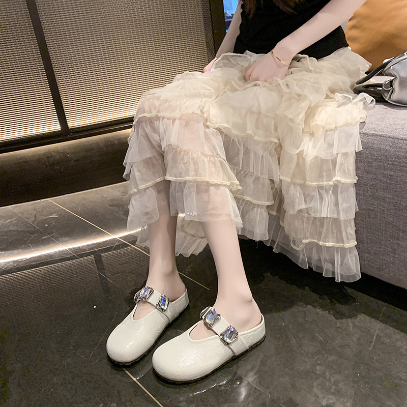 Trendy Fairy Style Square Closed Toe Rhinestone Versatile Slippers Women's Shoes Summer Outdoor 2025 New Flat Sandals ddmythur