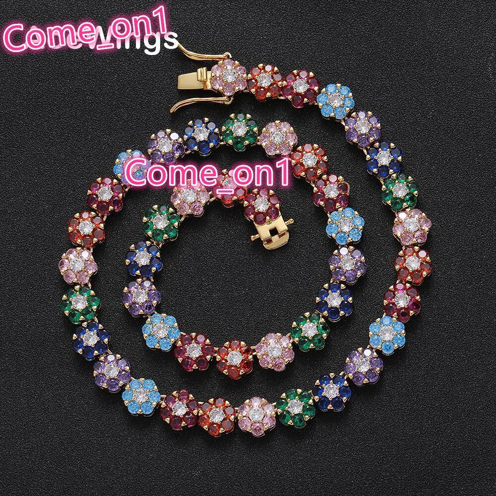 BC223 9mm Colorful CZ Chain Women Necklace Fashion Jewelry Flower Shape Bright Color Tennis Chain Necklace