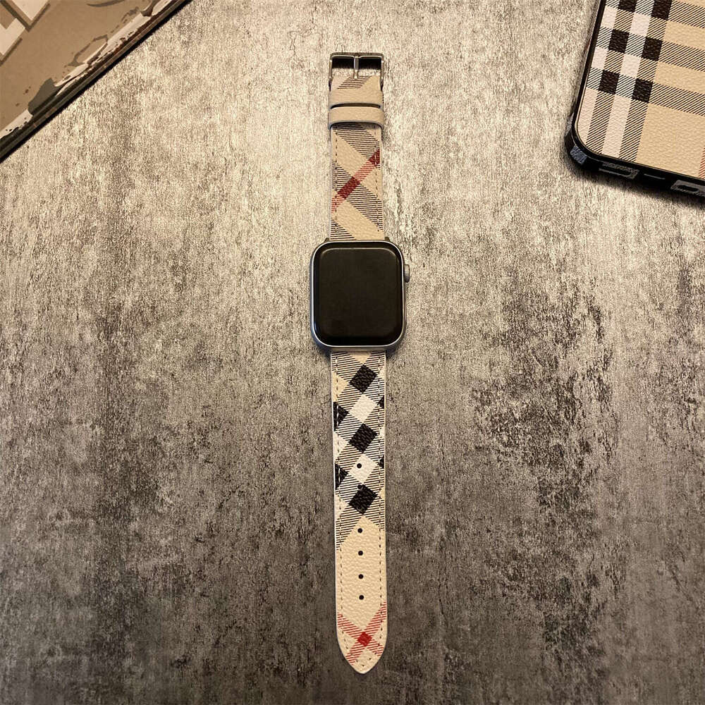 Compatible with Apple Watch Band iWatch 7/8/6/5/4/3/2/1 Leather Striped Plaid Pattern Unisex SE Fashion Trend