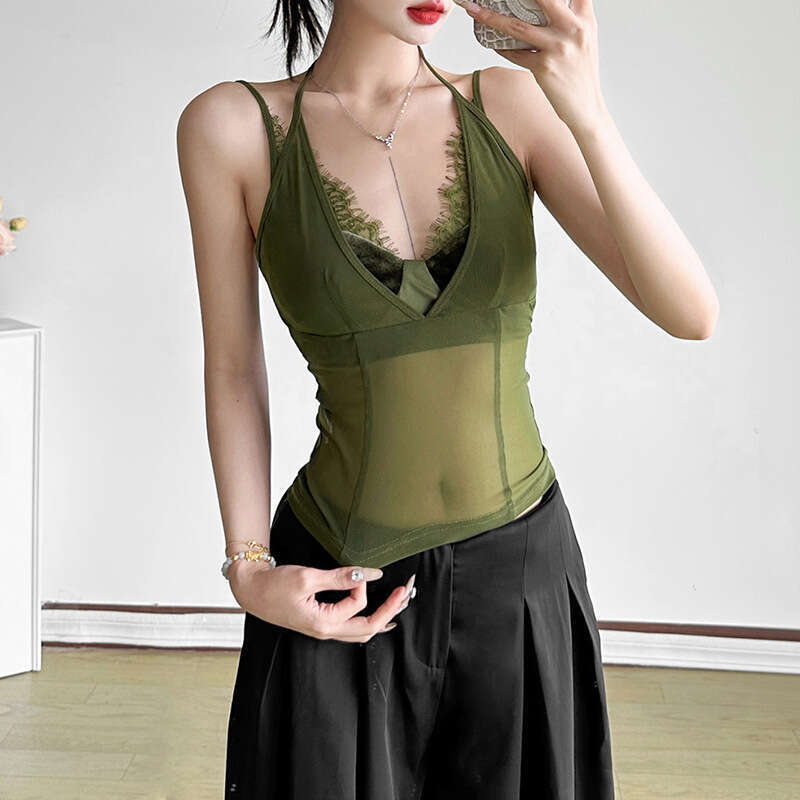 2025 Spring New Women's Solid Color Slim Street Fashion V-Neck Strap Backless Tank Top bcc