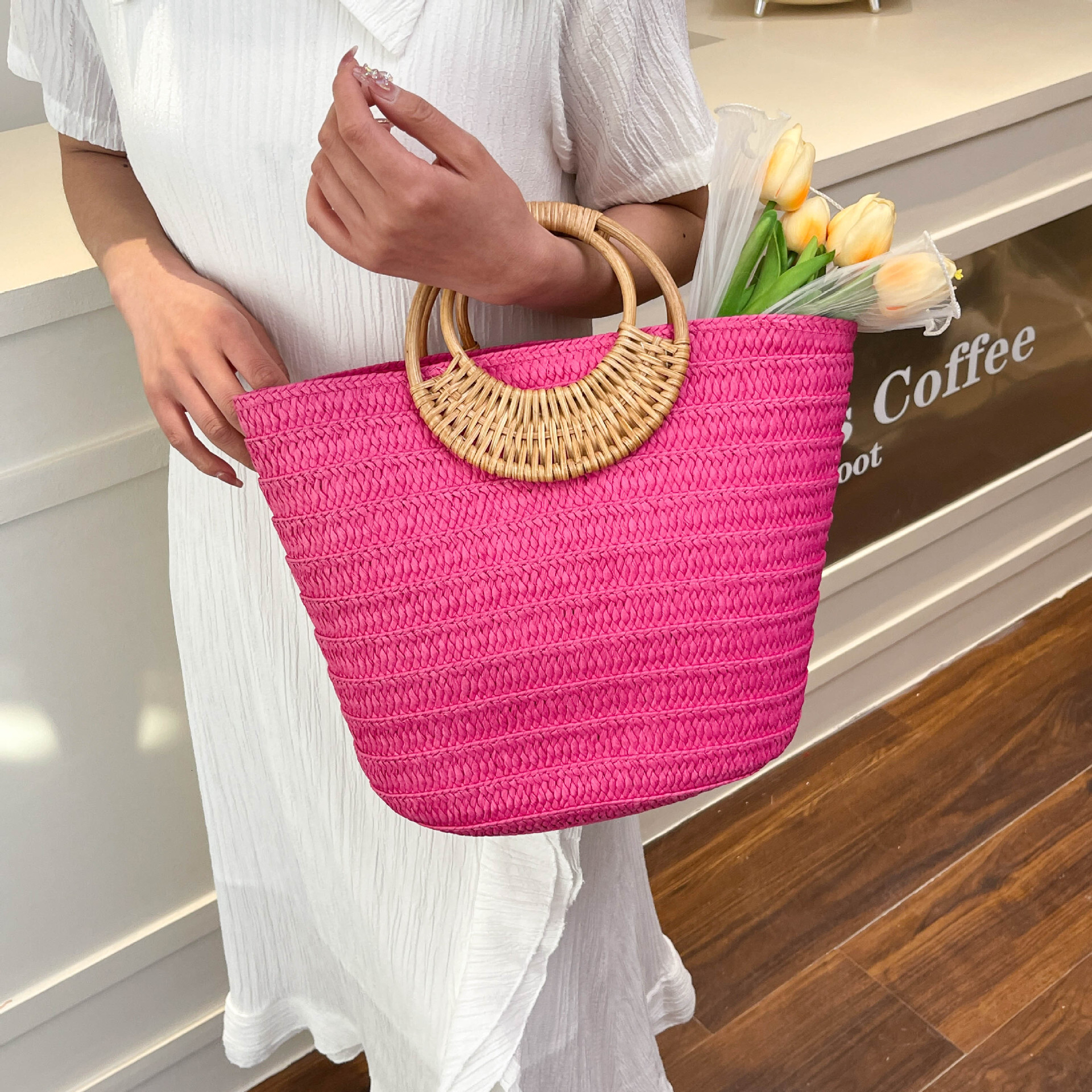 Luxury Brand Designer Bag Foreign Trade Rattan Woven Tote Bag Personality Niche Ins Woven Basket Bag Light Luxury Fashion Vacation Handbag