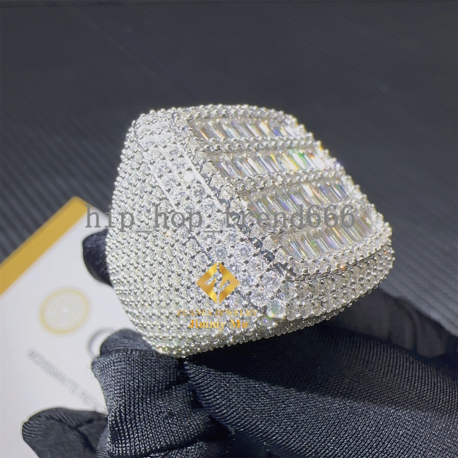 New Arrivals Iced Out Hip Hop Ring 925 Sterling Silver VVS1 Baguette Moissanite Man Pinky Ring