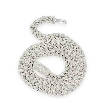 10mm Moissanite Cuban Link Chain 14K White Gold Three Tone VVS Best High-Polished Silver Icedout Chain for Pearl Necklaces