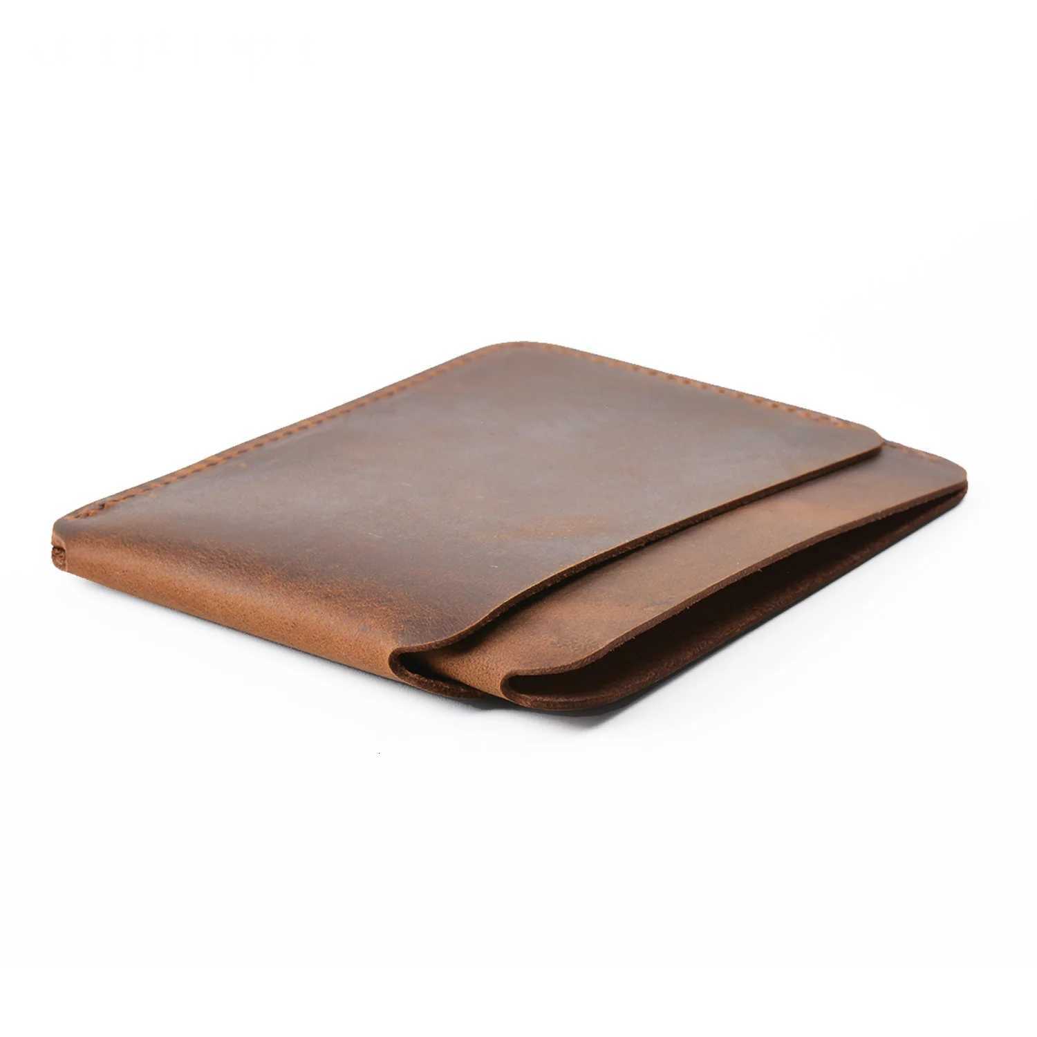 GENODERN Genuine Leather Business ID Card Holder Crazy Horse Leather Travel Holder Mini Wallet Men Women Purse Case Z250725