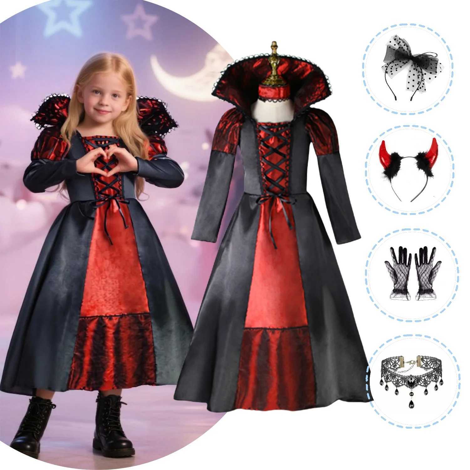 Halloween Dresses For Kids 2025 Fantasy Vampire Par Costume Girls Long Tutu Dress Kids Carnival Outfit Gothic Feather Clothes Z250725